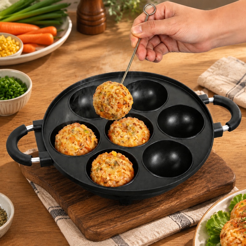 Takoyaki Grill Plate - 7-Fach-Aluminiumform für Pfannkuchenbällchen und Takoyaki mit